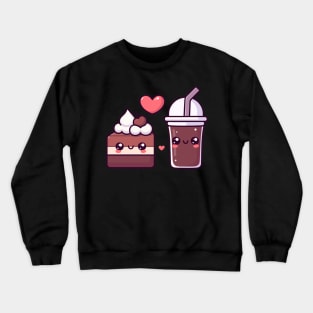 Chocolate Cake and Dark Chocolate Milkshake with a Heart | Kawaii Food Couple Art Crewneck Sweatshirt